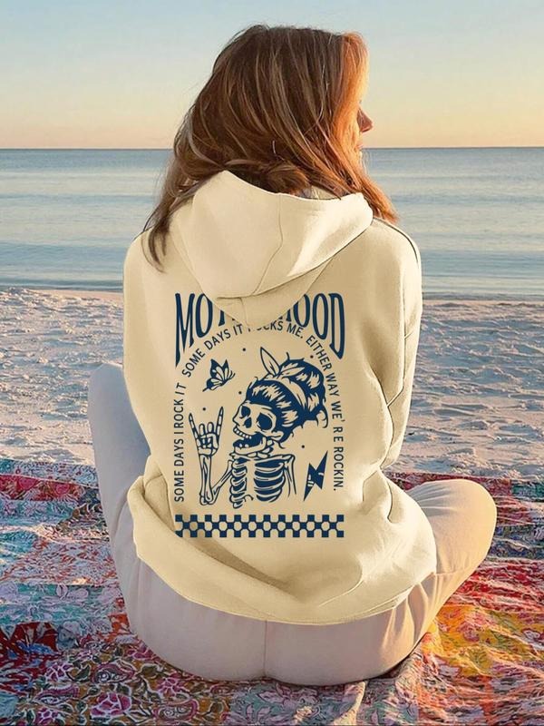 Women's Fall Winter Hooded Sweatshirt, Halloween Print, Casual Loose Fit Long Sleeve Pullover, Fashionable Letter Design...