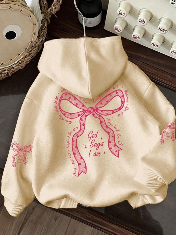 Women's Fall Winter Hooded Sweatshirt, Large Bow Letter Pattern, Loose Fit, Casual Fashion, Perfect for Daily Wear &...