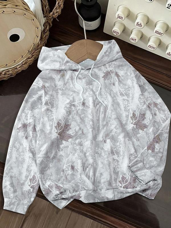 Women's Fall Winter Hooded Sweatshirt, Plant & Camo All over Print, Casual Fitted Woven Fabric, Streetwear Trendy Style...