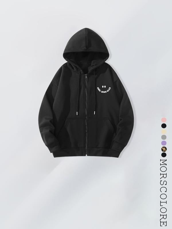 Women's Fall Winter Hoodie, Vintage Smiley Face Letter Print, Loose-Fit Casual Sweatshirt, Comfortable Long Sleeve...