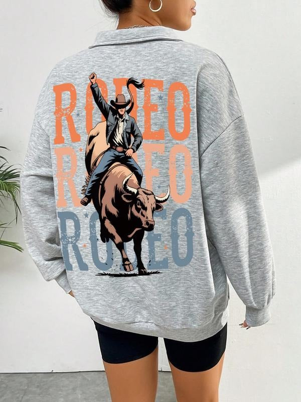 Women's Fashion Casual Letter Print Pullover Fleece Zipper Polo Sweatshirt, Comfortable and Stylish, Perfect for Daily...