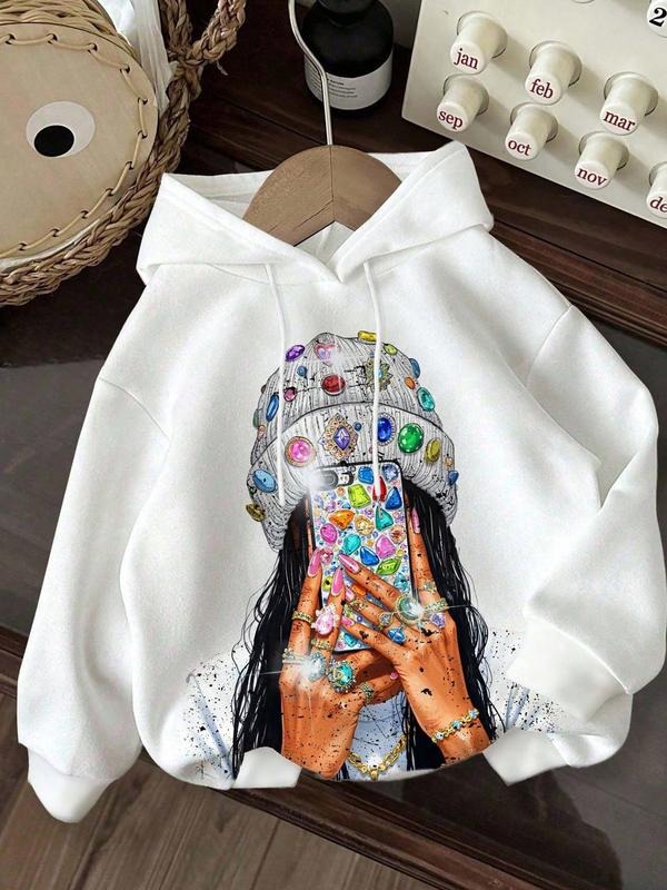 Women's Fashion Hooded Sweatshirt with Print, Casual Loose-Fitting Fleece Lined Sportswear for Fall & Winter, Trendy...