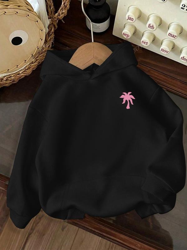 Women's Fashion Hooded Sweatshirt, Floral Coconut Tree Print, Loose Fit, Thick Fabric, Fall & Winter Streetwear, Korean...