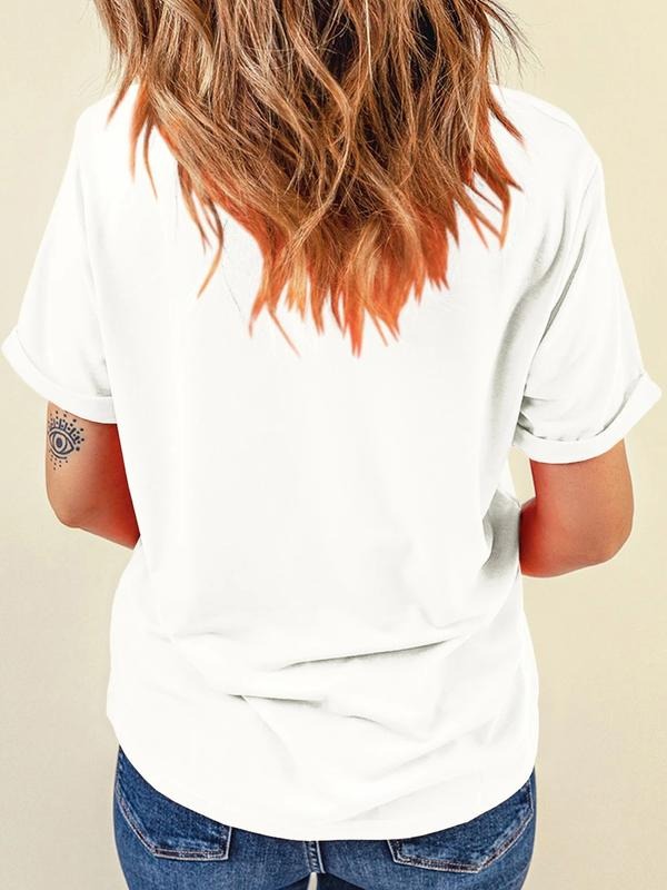 Women's Fashion Simple Printed Short Sleeve T-Shirt, Casual Comfortable Breathable Daily Essential, Ladies' Stylish Tee...
