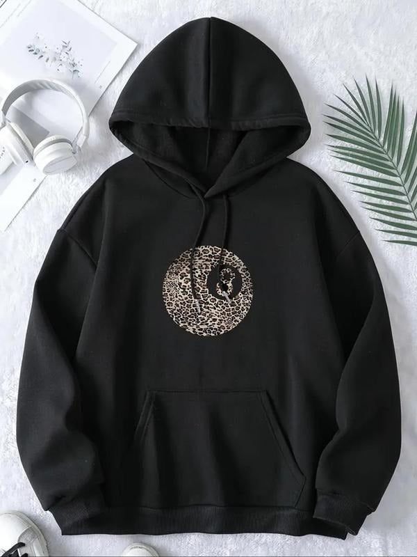 Women's Figure & Geometric Print Drawstring Hoodie, Fashion Casual Hooded Sweatshirt for Daily Holiday Outdoor Wear,...