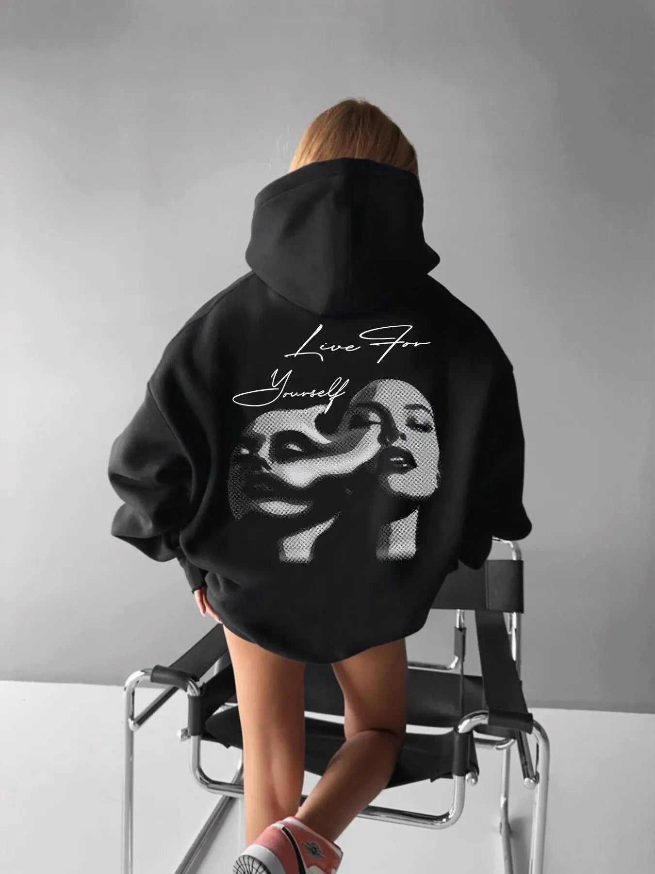 Women's Figure & Letter Print Drop Shoulder Hoodie, Fashion Casual Drawstring Pocket Hooded Sweatshirt for Daily Holiday...
