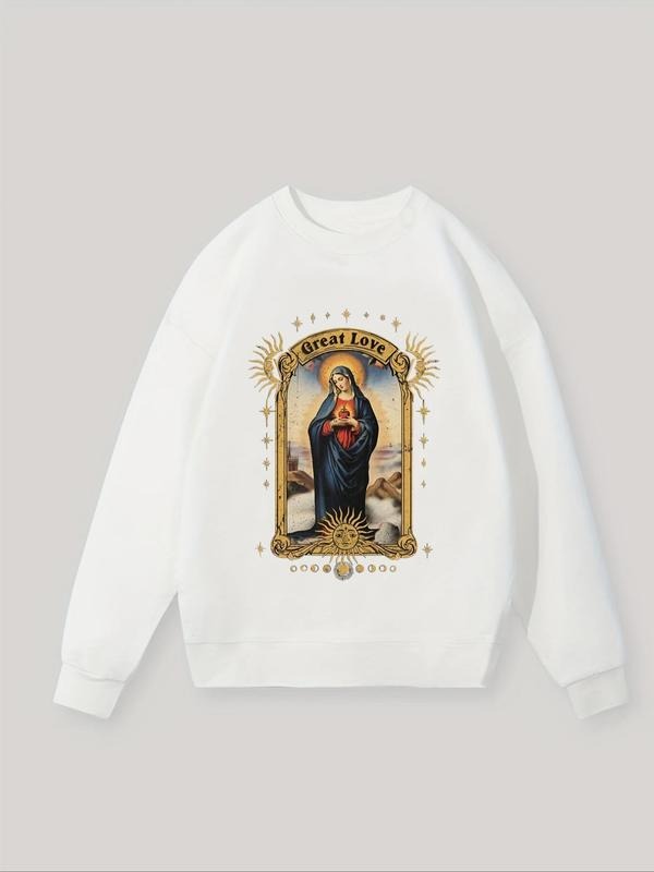 Women's Figure & Letter Print Drop Shoulder Sweatshirt, Casual Long Sleeve Round Neck Pullover for Fall & Winter, Women's...