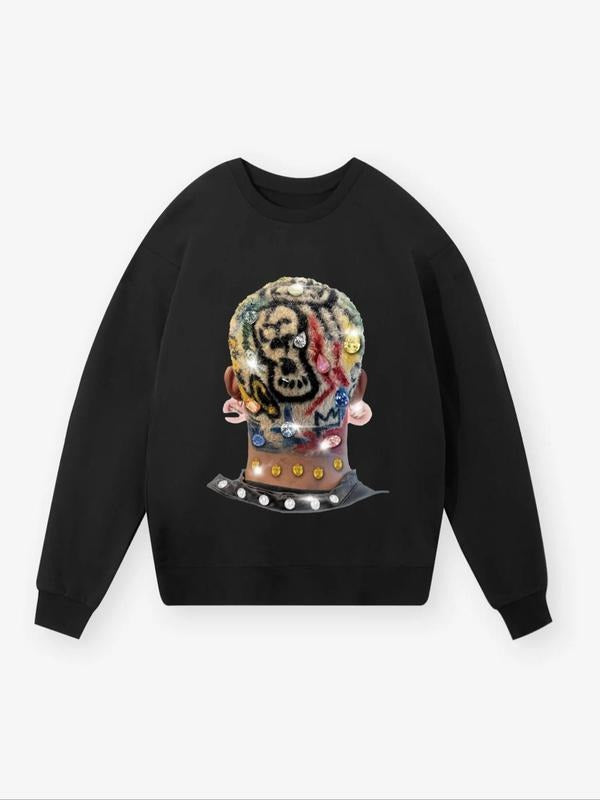 Women's Figure Print Crew Neck Sweatshirt, Casual Drop Shoulder Long Sleeve Pullover, Women's Fall & Winter Clothes for...