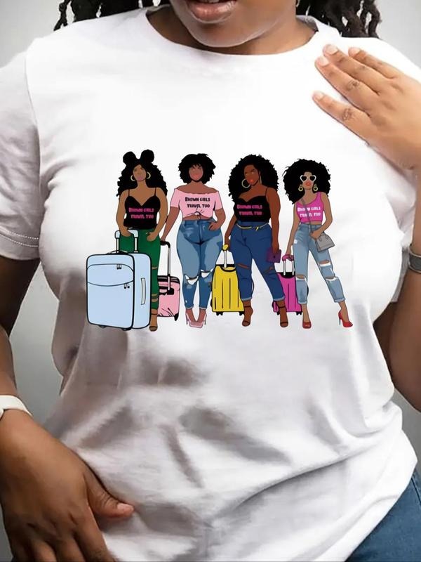 Women's Figure Print Round Neck Tee, Casual Crew Neck Short Sleeve T-shirt, Ladies Clothes for Summer Daily Wear Hoodie,...