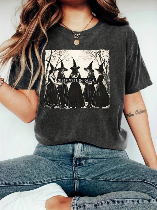 Women's Fitted Short Sleeve Tee with Halloween Print, Casual Style All Seasons Round Neck T-Shirt for Fashion Lovers...