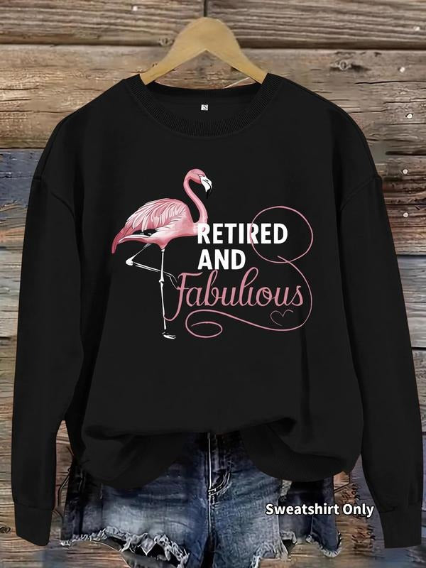 Women's Flamingo & Letter Print Crew Neck Sweatshirt, Casual Long Sleeve Pullover for Fall & Winter, Women's Clothes for...