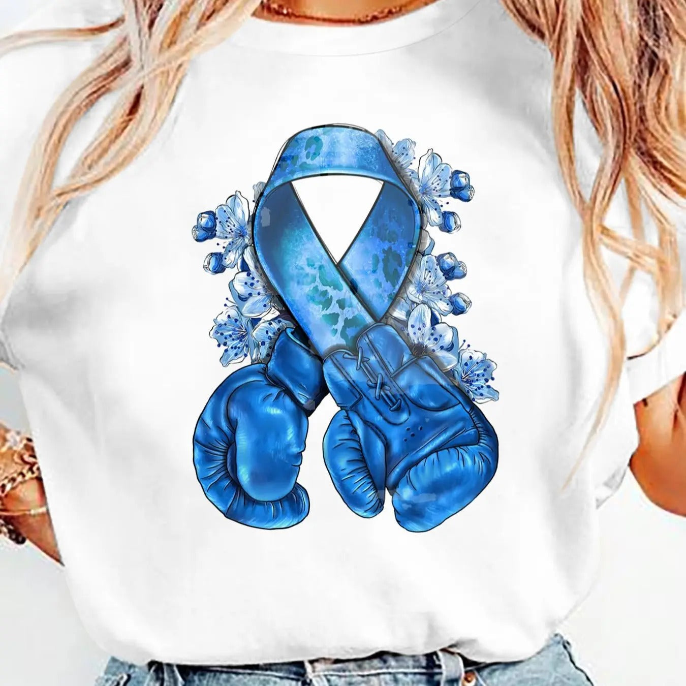 Women's Floral & Boxing Glove Print Round Neck Tee, Casual Short Sleeve Crew Neck T-Shirt for Daily Wear, Women Clothing...