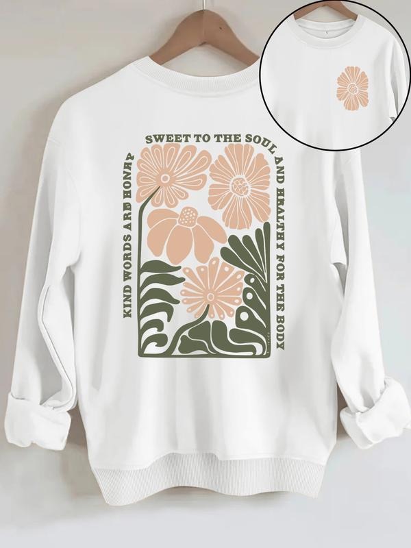 Women's Floral & Inspirational Letter Print Sweatshirt, Round Neck Pullover, Casual Spring Fall Fashion, Breathable Long...