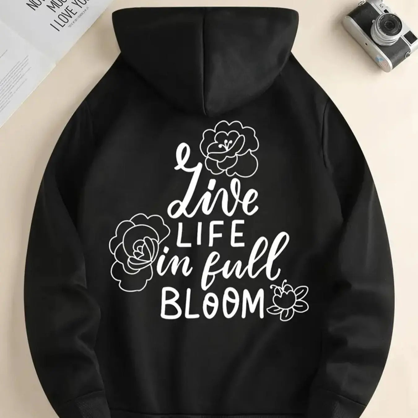 Women's Floral & Letter Print Drawstring Hoodie, Fashion Casual Hooded Sweatshirt for Daily Holiday Outdoor Wear, Women...