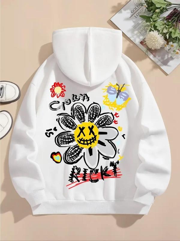 Women's Floral & Letter Print Drawstring Hoodie, Fashion Casual Hooded Thermal Lined Sweatshirt for Daily Holiday Outdoor...