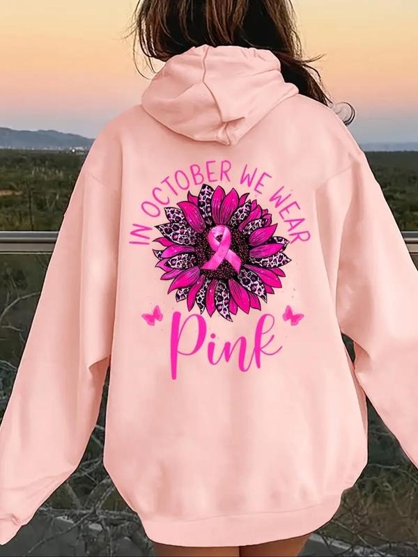 Women's Floral & Letter Print Drawstring Pocket Hoodie, 2024 New Style Casual Long Sleeve Hooded Sweatshirt for Fall &...
