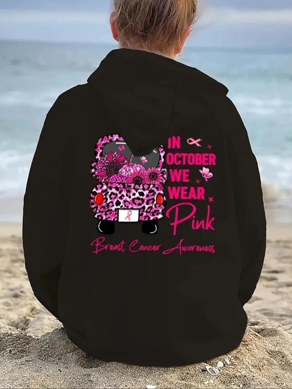 Women's Floral & Letter Print Drop Shoulder Hoodie, Fashion Casual Drawstring Pocket Hooded Sweatshirt for Daily Holiday...