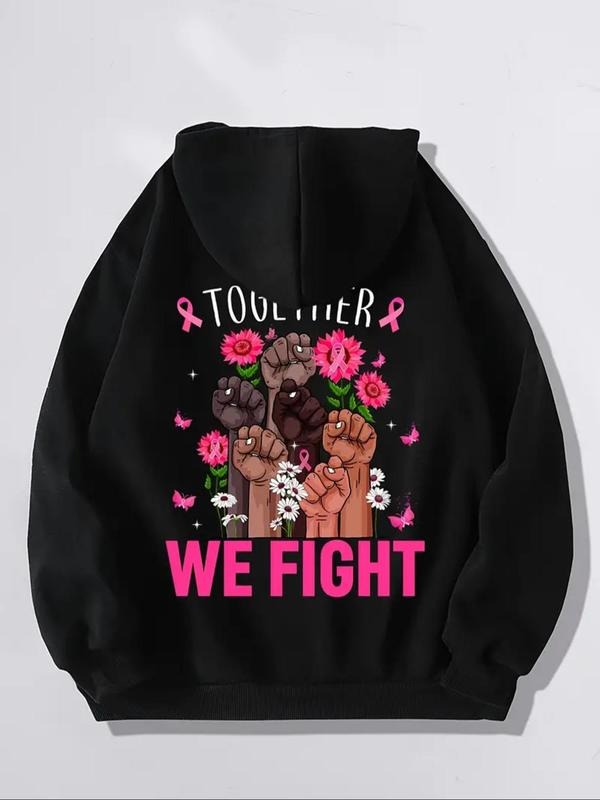 Women's Floral & Letter Print Drop Shoulder Hoodie, Fashion Casual Drawstring Pocket Hooded Sweatshirt for Daily Holiday...
