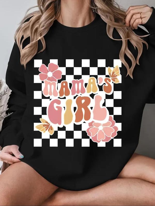 Women's Floral & Letter Print Drop Shoulder Pullover, Fashion Casual Long Sleeve Crew Neck Sweatshirt for Daily Holiday...