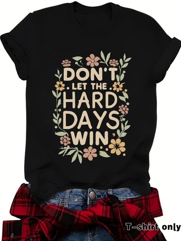 Women's Floral & Letter Print Round Neck Graphic Tee, Vintage Trendy Casual Short Sleeve T-shirt for Daily Wear, Ladies...