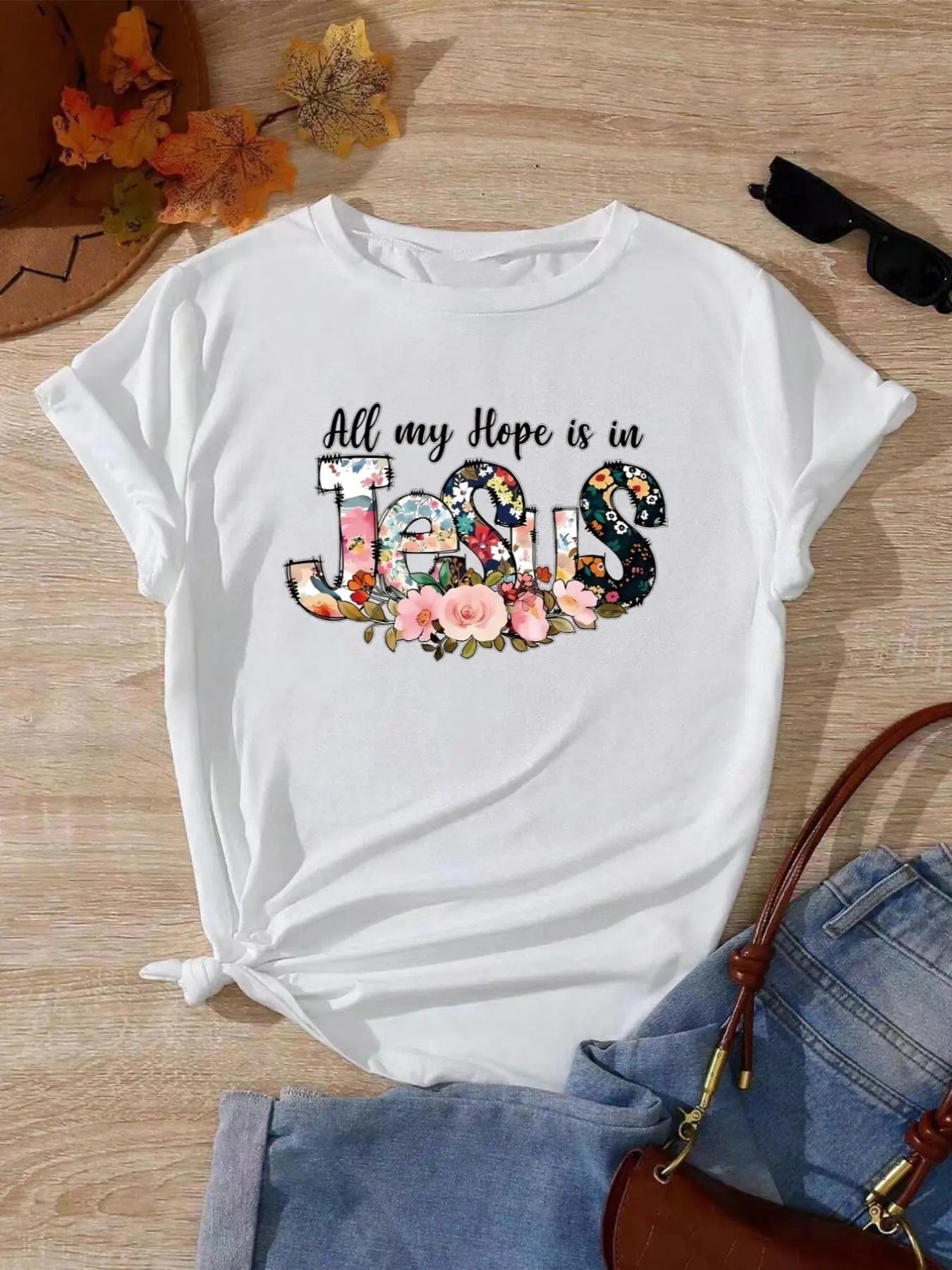Women's Floral & Letter Print Round Neck Graphic Tee, Vintage Trendy Casual Short Sleeve T-shirt for Daily Wear, Ladies...