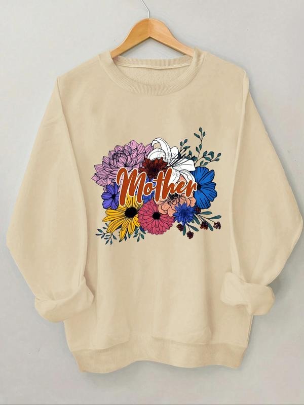 Women's Floral & Letter Print Round Neck Sweatshirt, Casual Long Sleeve Crew Neck Pullover for Spring & Fall, Fashion...