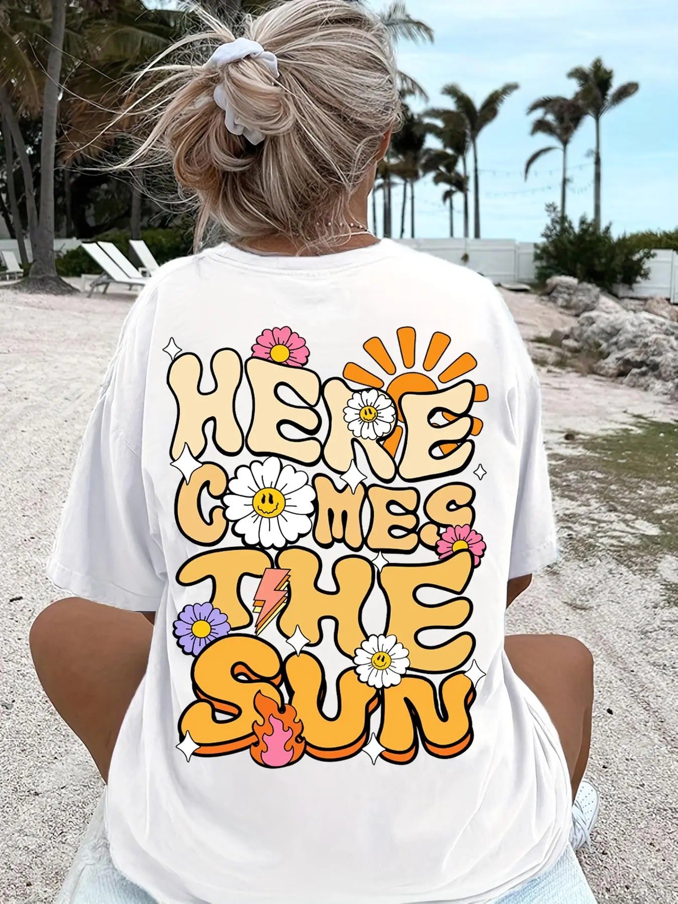 Women's Floral & Letter Print Tee, Casual Half Sleeve Crew Neck T-shirt for Summer, Fashion Women's Top for Daily Wear...