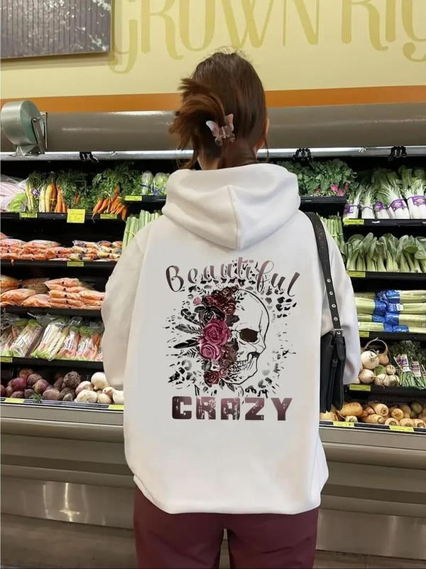 Women's Floral & Letter Print Thermal Lined  Hoodie, Fashion Casual Drawstring Pocket Hooded Sweatshirt for Daily Holiday...