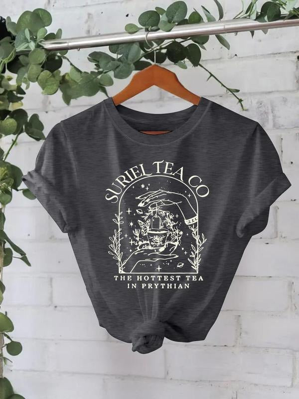 Women's Floral & Slogan Print Round Neck Tee, Trendy Casual Crew Neck T-shirt for Daily Wear, Ladies for Spring & Summer,...