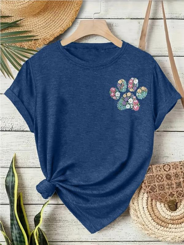 Women's Floral Claw Print Casual Summer Top, Round Neck Short Sleeve T-Shirt, Comfortable Breathable Fit S-Xxl Hoodie,...