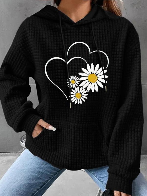 Women's Floral Hooded Sweatshirt, Long Sleeve Pullover with Pocket, Fall & Winter Casual Top, Comfortable Fit T-Shirts,...