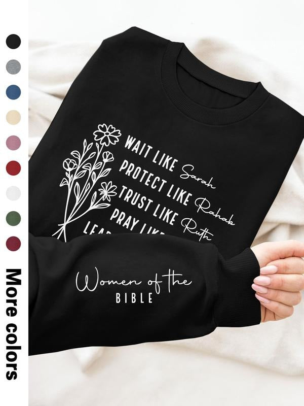 Women's Floral Letter Print Long Sleeve Round Neck Pullover Sweatshirt, Casual Fall & Winter Fashion, 9 Colors Available...
