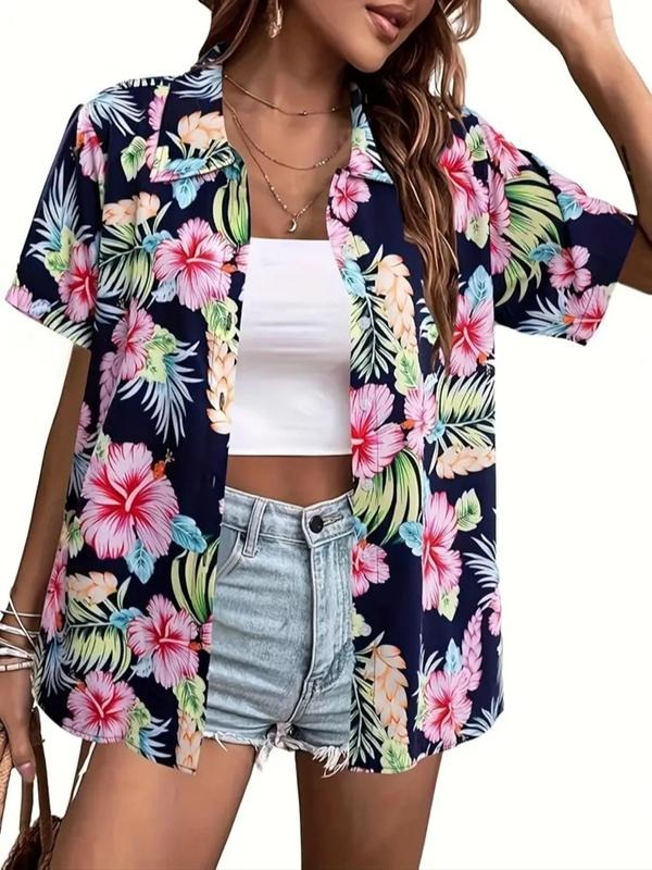 Women's Floral Print Button Shirt, Casual Short Sleeve Collared Top for Summer, Ladies Islamic  Clothes for Daily Wear...