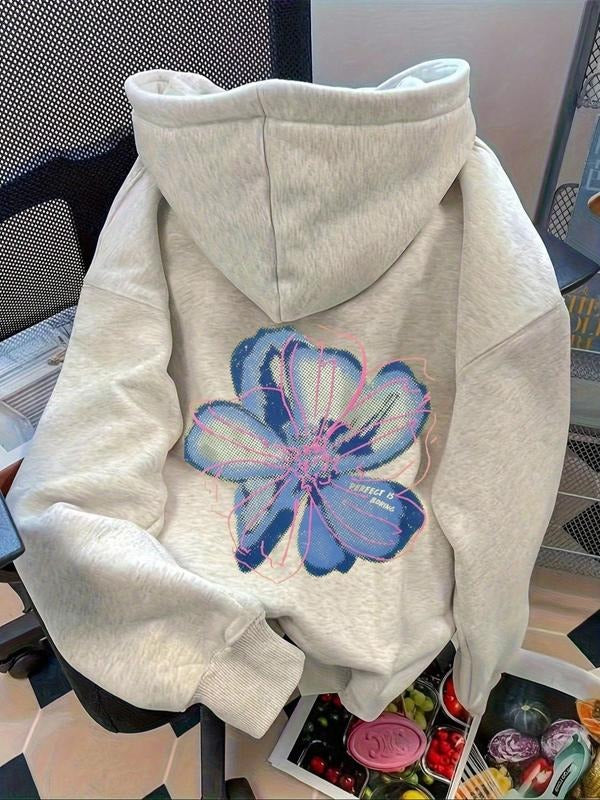 Women's Floral Print Casual Loose Fit Hoodie, Fleece Lined Long Sleeve Sweatshirt, Graduation, Back to School, Teacher...