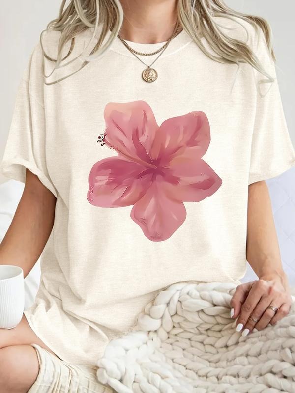 Women's Floral Print Casual Summer Top, Round Neck Short Sleeve T-Shirt, Comfortable Breathable Fabric, S-Xxl Sizes...