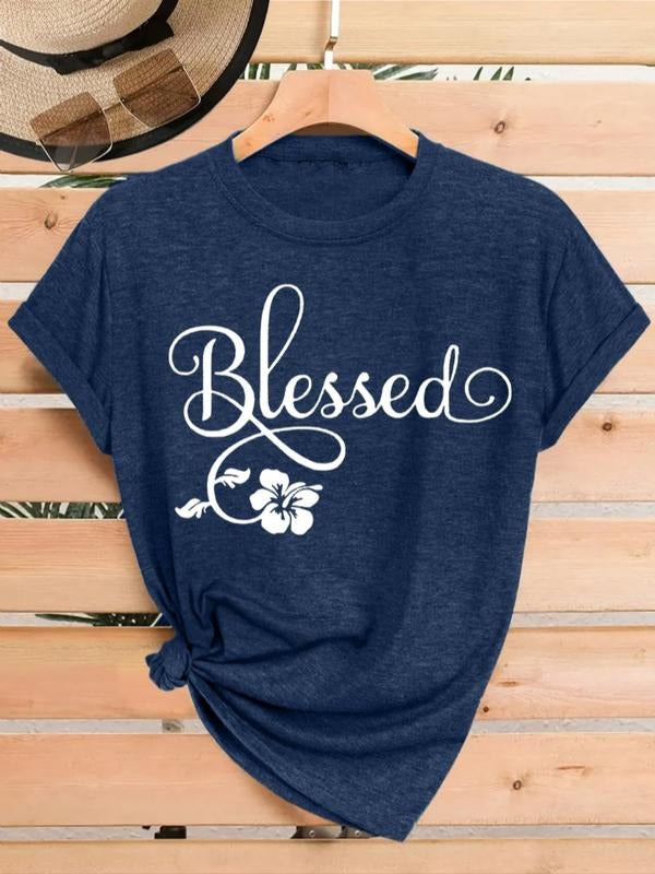 Women's Floral Print Casual Summer Top, Round Neck Short Sleeve T-Shirt, Comfortable Breathable Fitted Design, S-Xxl...