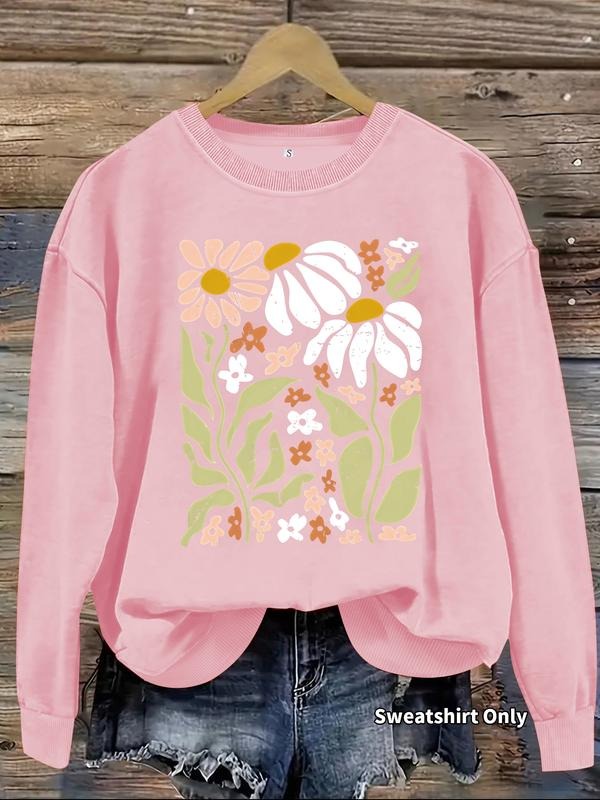 Women's Floral Print Crew Neck Sweatshirt, Casual Long Sleeve Pullover for Fall & Winter, Women's Clothes for Daily Wear,...