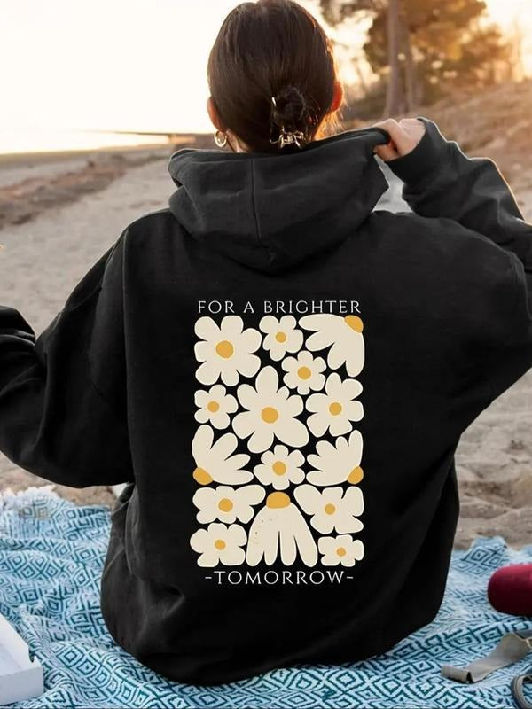 Women's Floral Print Drawstring Hoodie, Casual Long Sleeve Hooded Sweatshirt for Fall & Winter, Women's Clothes for Daily...