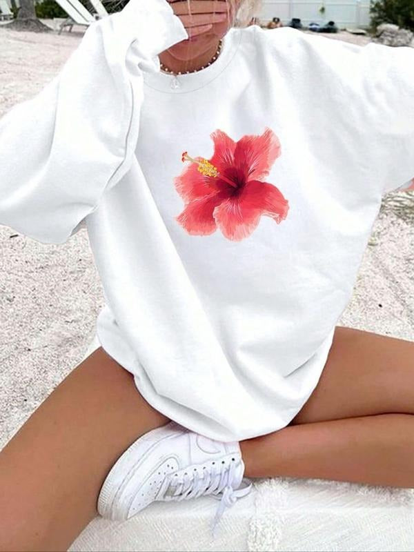 Women's Floral Print Drop Shoulder Pullover, Casual Long Sleeve Crew Neck Sweatshirt for Fall & Winter, Women's Clothes...