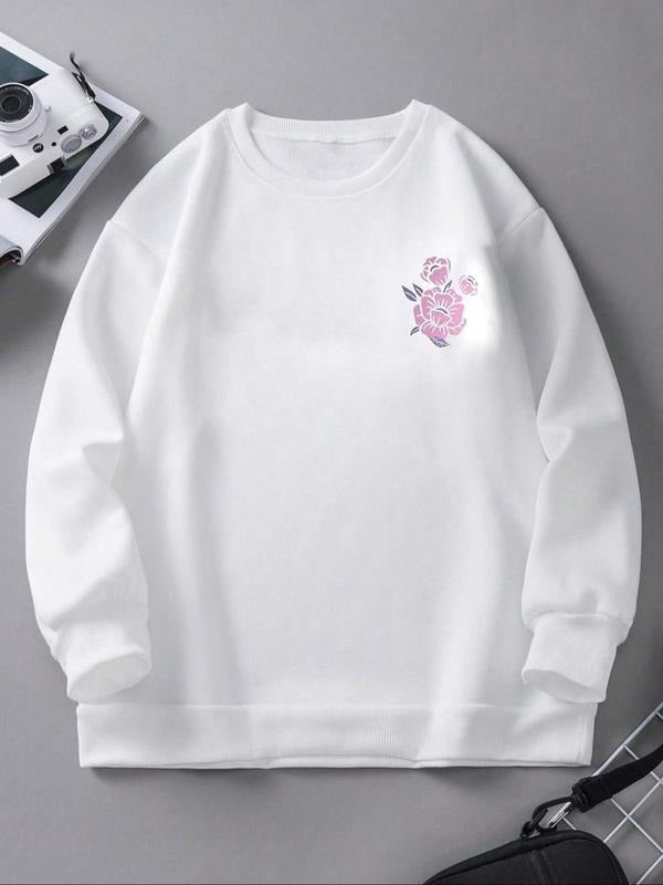 Women's Floral Print Drop Shoulder Pullover, Fashion Casual Crew Neck Sweatshirt for Daily Holiday Outdoor Wear, Women...