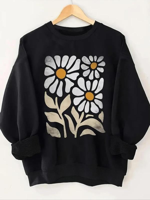 Women's Floral Print Drop Shoulder Sweatshirt, Casual Long Sleeve Round Neck Pullover for Fall & Winter, Women's Clothes...