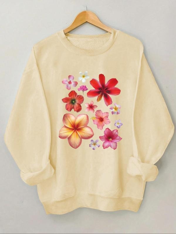 Women's Floral Print Drop Shoulder Sweatshirt, Casual Long Sleeve Round Neck Pullover for Fall & Winter, Women's Clothes...
