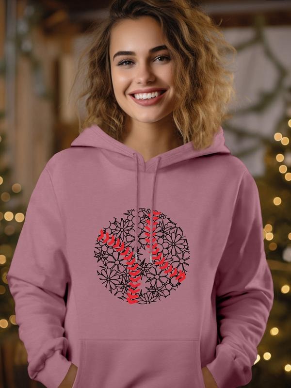 Women's Floral Print Hooded Sweatshirt with Pockets, Fitted Long Sleeve Pullover for Fall & Winter, Casual Fashion Top...
