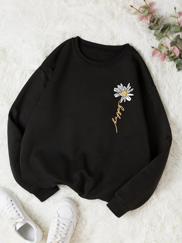 Women's Floral Print Pullover Sweatshirt, Casual Long Sleeve Crew Neck Sweatshirt for Fall & Winter, Women's Clothes for...