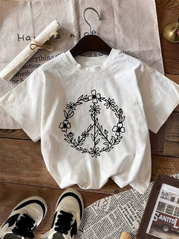 Women's Floral Print Round Neck Graphic Tee, Vintage Trendy Casual Short Sleeve T-shirt For Daily Wear, Ladies Summer...