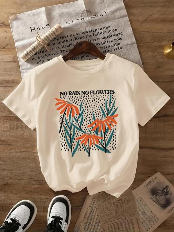 Women's Floral Print Round Neck Graphic Tee, Vintage Trendy Casual Short Sleeve T-shirt for Daily Wear, Ladies All...