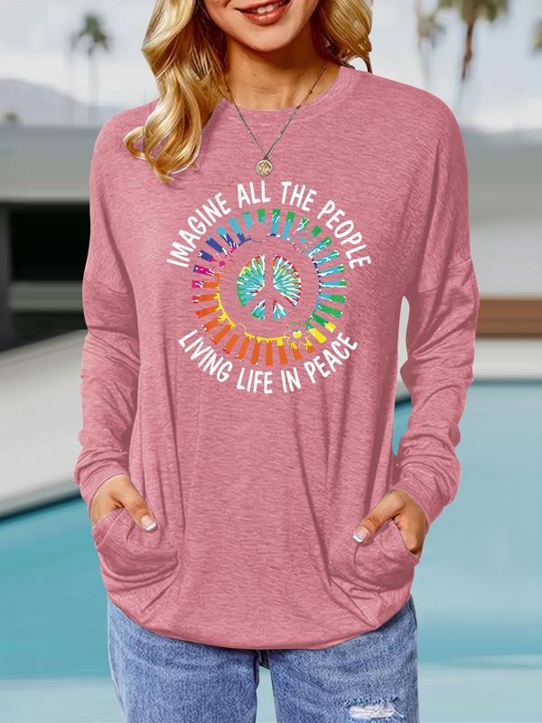 Women's Floral Print Round Neck Long Sleeve Pullover, Casual Loose-Fit T-Shirt for Spring & Fall, Comfortable Breathable...
