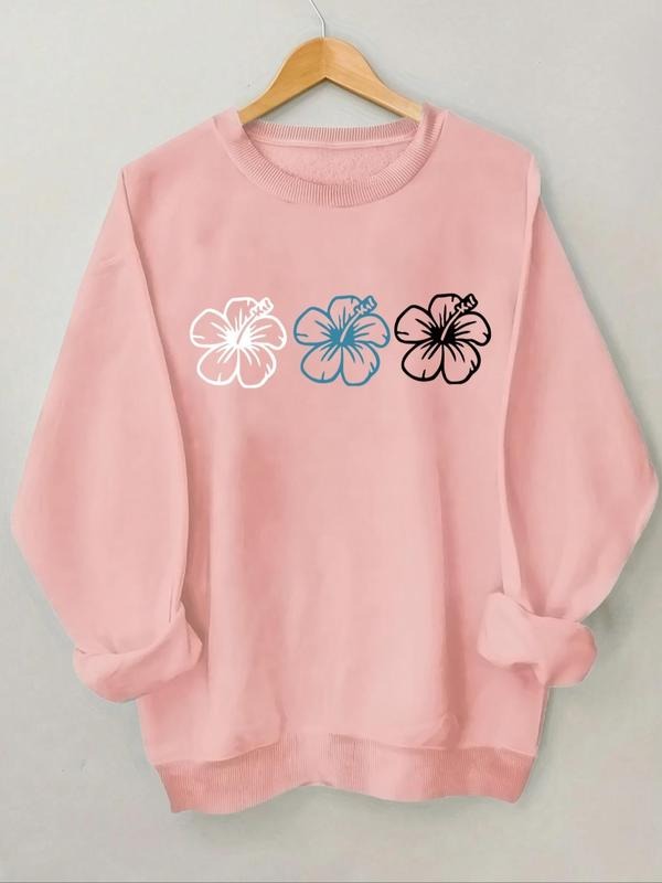 Women's Floral Print Round Neck Sweatshirt, Casual Long Sleeve Crew Neck Pullover for Daily Wear, Ladies Clothing for All...