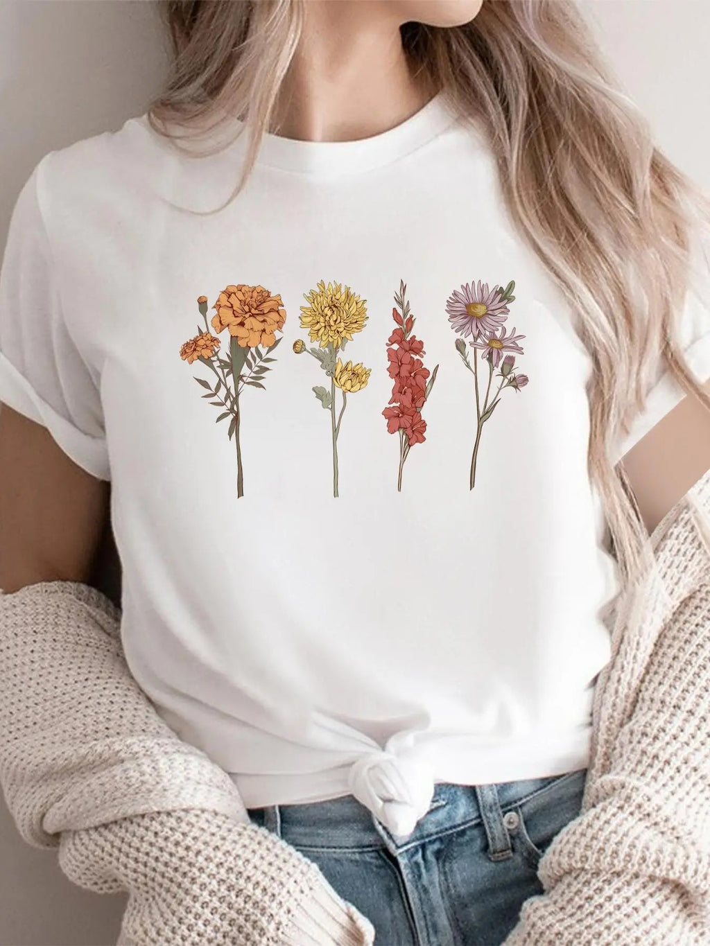 Women's Floral Print Round Neck Tee, Casual Short Sleeve  T-shirt for Summer, Fashion Women's Top for Daily Wear Hoodie,...