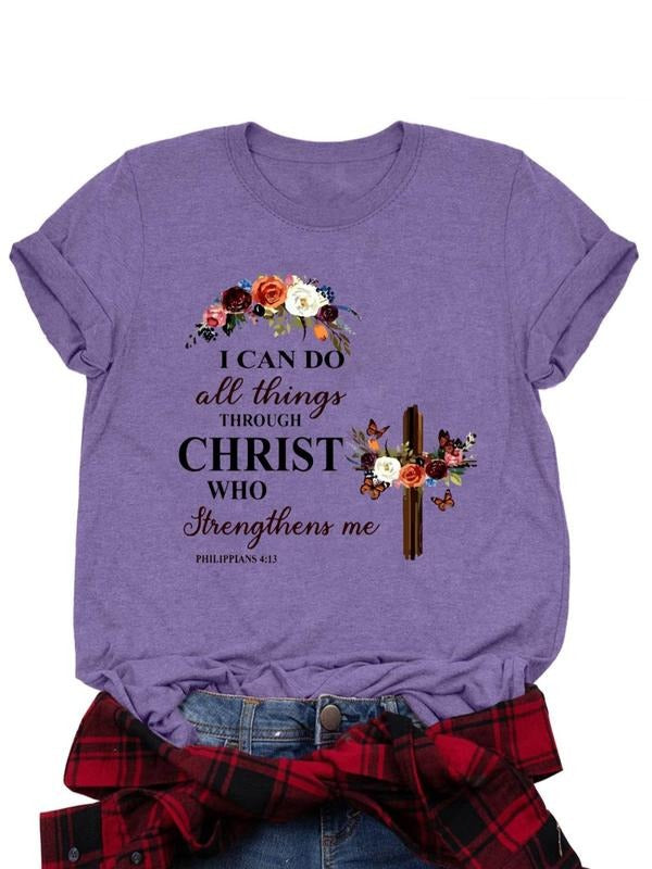 Women's Floral Print Round Neck Tee, Fashion Casual Crew Neck Short Sleeve T-shirt for Daily Holiday Vacation Outdoor...